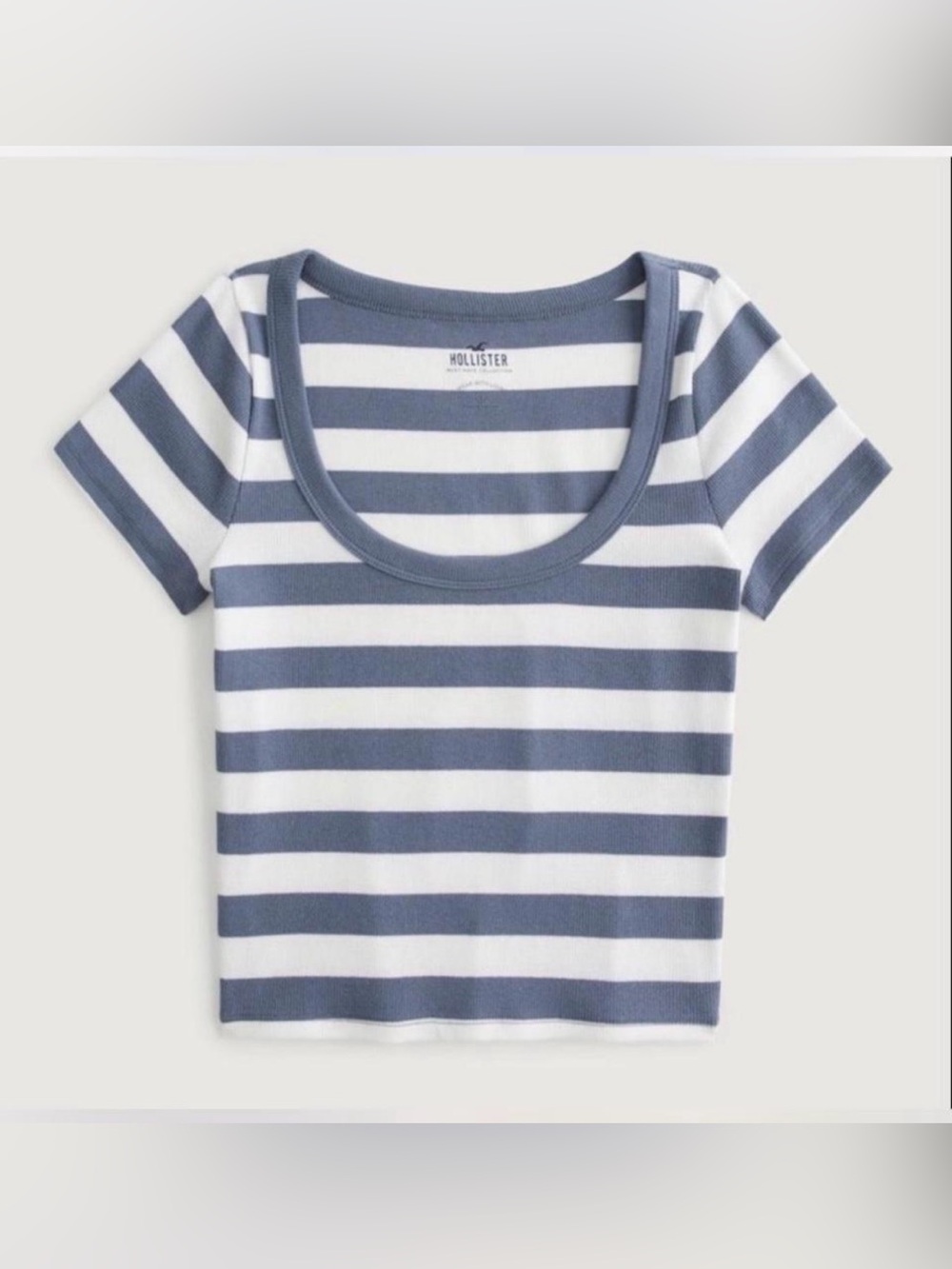 Hollister Blue & White Striped Scoop Neck Tee